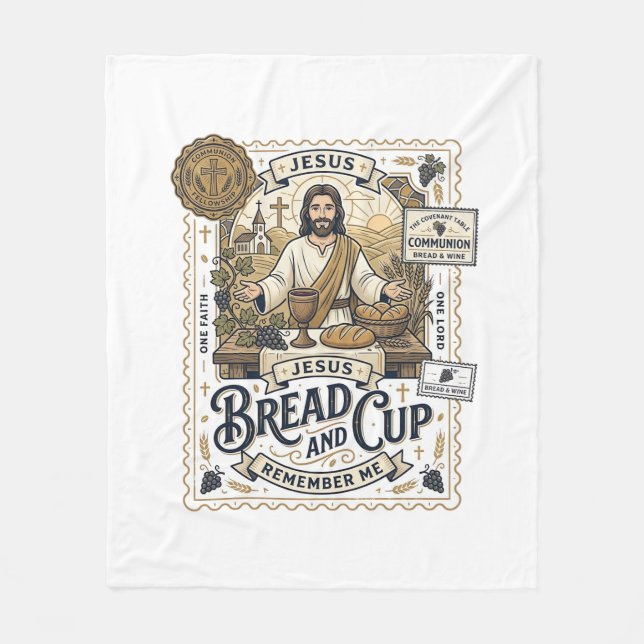 Bröd Och Kopp Jesus Nattvard Kristen Tro Vint Fleecefilt (Framsidan)