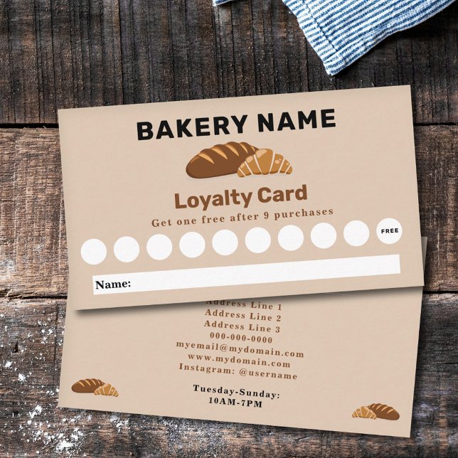 Bröd och korissant - förmånskort för bagage visitkort (Bread & Croissant - Bakery Loyalty Card)