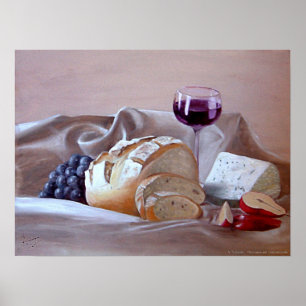 Bröd och ost med Merlot Poster