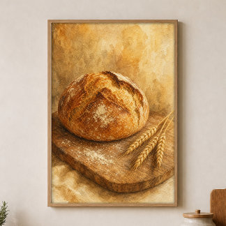 Bröd och vete akvarell Cottagecore-konstaffisch Poster