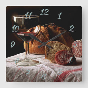 Bröd och Vin Fyrkantig Klocka