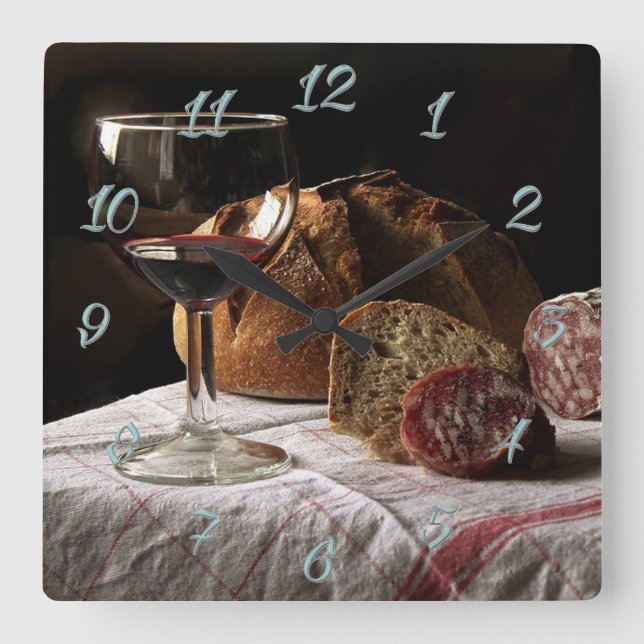 Bröd och Vin Fyrkantig Klocka (Framsida)