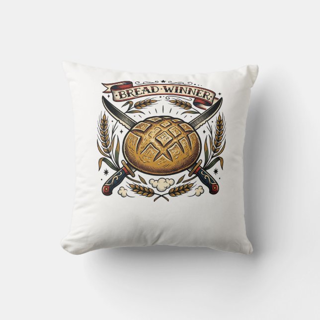  Bröd Vinnare Sourdough Tattoo Flash Rolig Bagare  Kudde (Framsida)