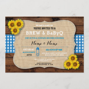 Bröda och BABYQ Blue Baby Shower Burlap Solblomma Inbjudningar