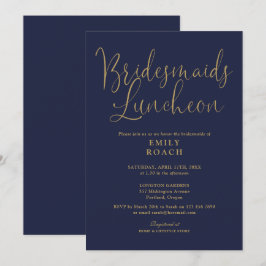 Brödblå och Guld-skript Bridesmaids Luncheon Inbjudningar