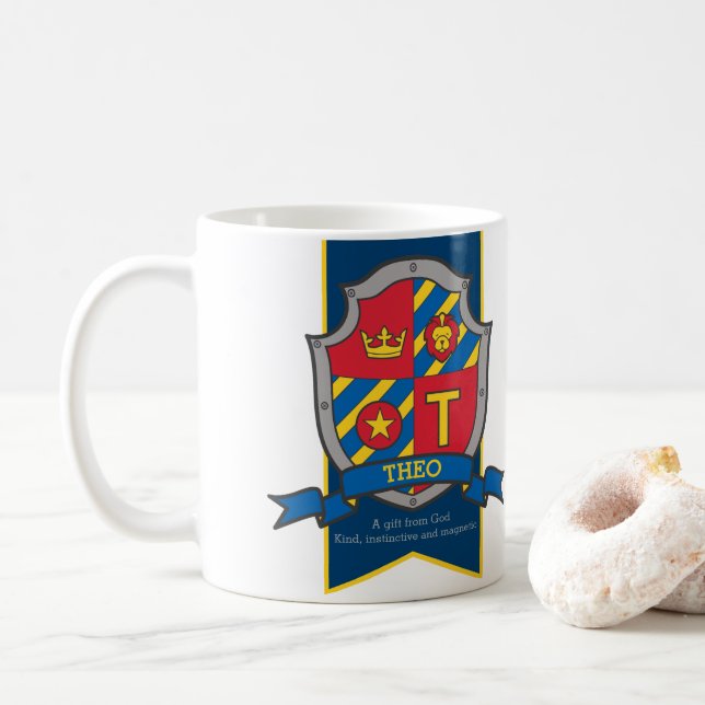 Brödblått lejona brev T namn Kaffemugg (Med munk)