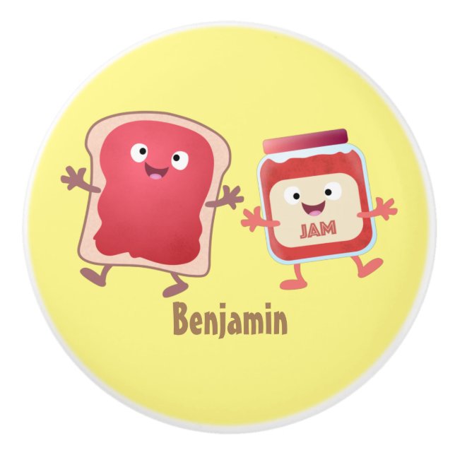 Brödbröd och sylt tecknade figurer knopp (Framsidan)