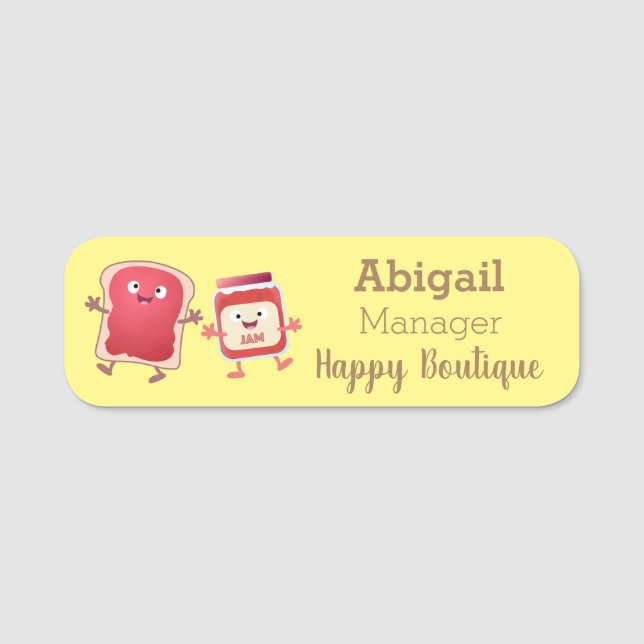 Brödbröd och sylt tecknade figurer namnbricka (Framsida)