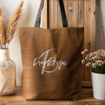 Brödd Orange Brushed Metall Beige White Monogram Tygkasse<br><div class="desc">Den här elegantens personlig till väskan har ett monogram och första namn i modernt beige och vitt skript på en bränd orange som borstat metall.</div>