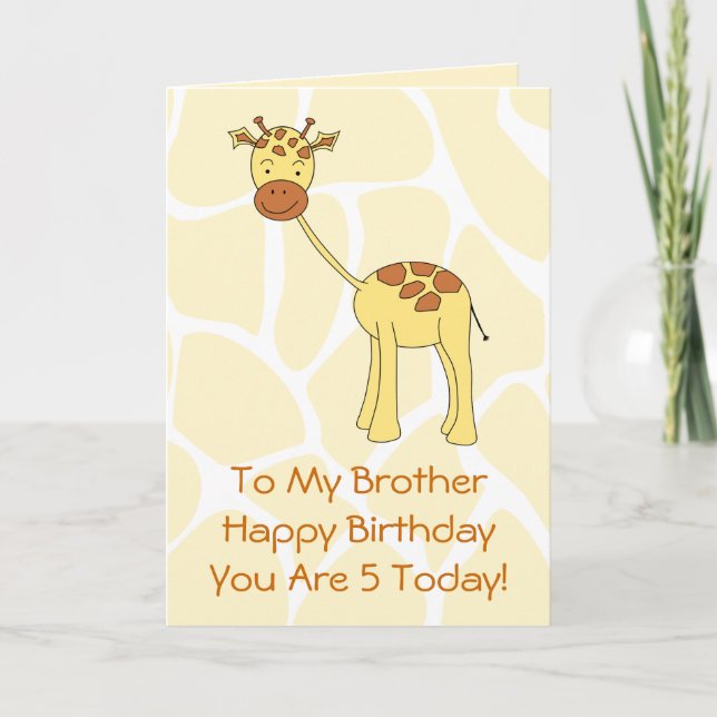 Broder, 5:e födelsedagen. Cute Giraffe Tecknad. Kort (Framsida)