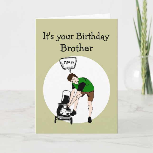 Broder Birthday Lusnye Lawnmower Insult Kort (Framsida)