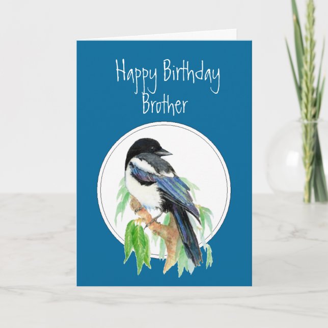 Broder Birthday Magpie, Bird, Natur Kort (Framsida)