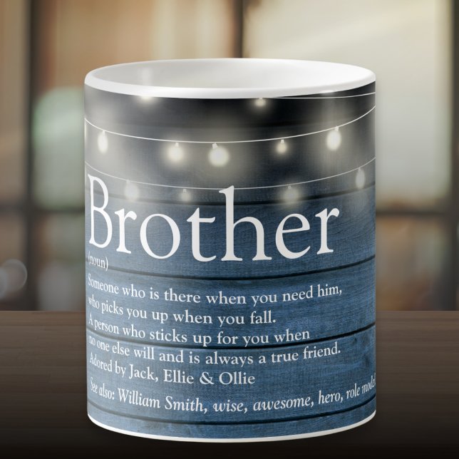 Broder Definition Blå Rustika Trästrängljus Kaffemugg (Brother Definition Blue Rustic Wood String Lights Coffee Mug)