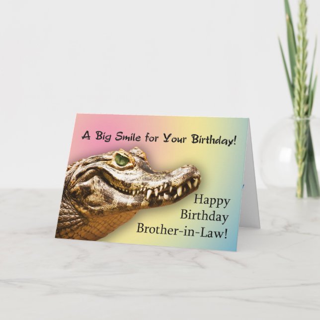 Broder-in-Law-födelsedag, leende alligator-kort Kort (Framsida)