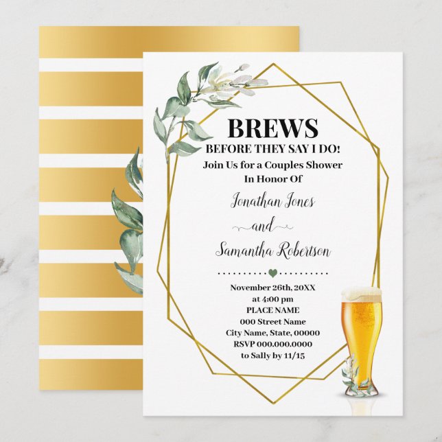 Bröder innan jag kör Greenery Guld Par Shower Inbjudningar (Fram/baksida)
