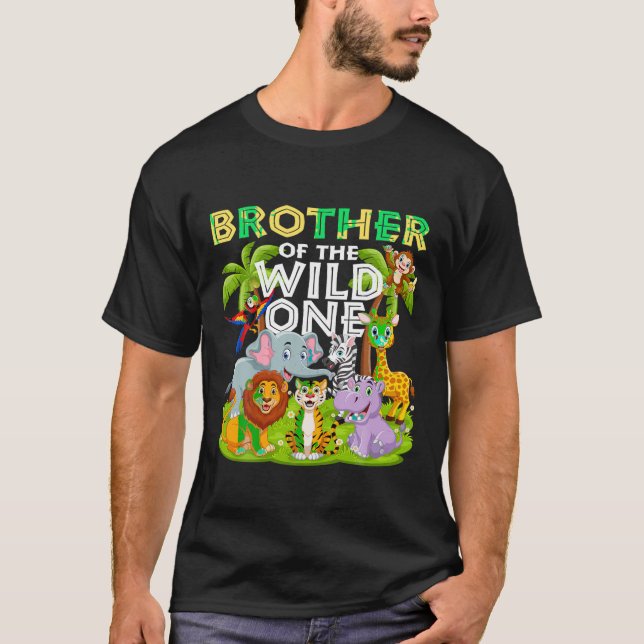 Broder till Vilden en födelsedags Zoo Animal Safar T Shirt (Framsida)