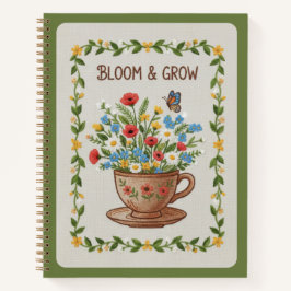 Brodera Tekopp Blommig Journal Väx & Frodas