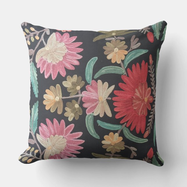 Broderad blom- design utomhuskudde (Framsida)