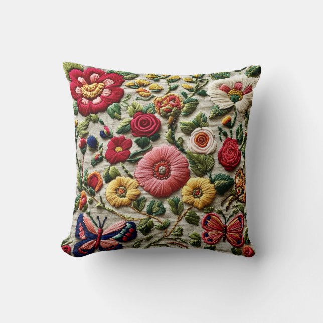 Broderad Blomma Kudde (Framsida)