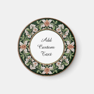Broderad blomster rund ram magnet