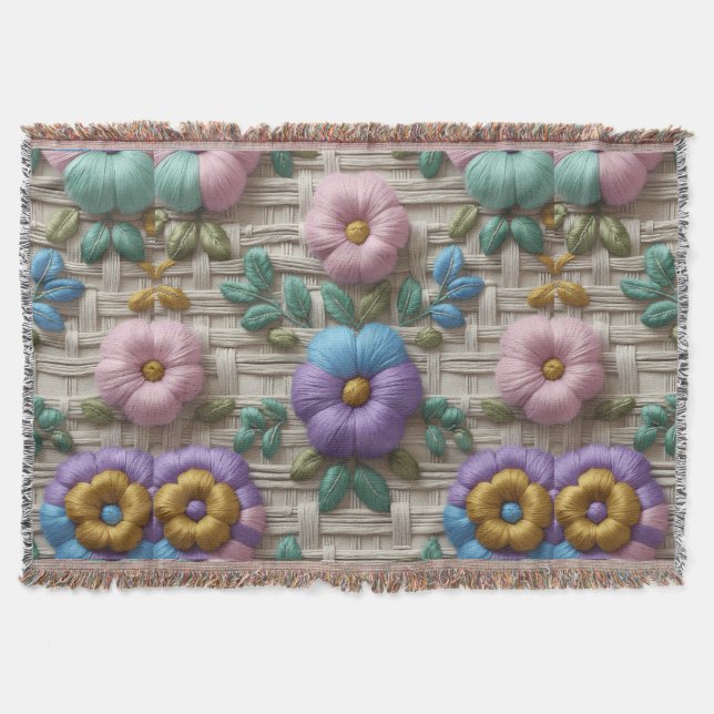 Broderad blomsterstil | Luffig & mysig Filt (Framsidan)