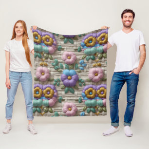 Broderad blomsterstil Plysch & mysig Fleecefilt