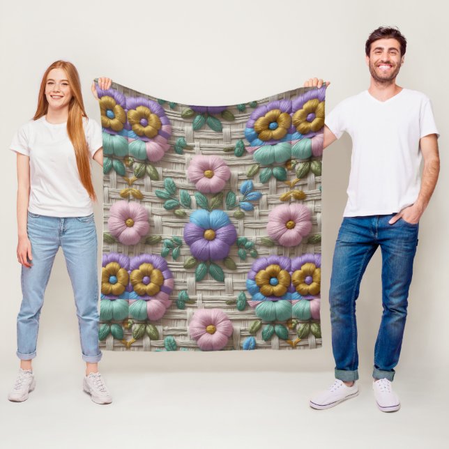Broderad blomsterstil | Plysch & mysig Fleecefilt (På plats)