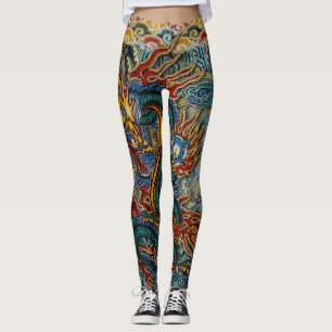Broderad brännhet kinesisk drake leggings