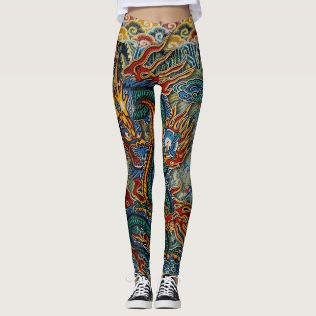 Broderad brännhet kinesisk drake leggings (Framsida)