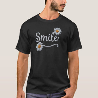 Broderad Daisy Leende – Blommig Kursiv Typografi T Shirt