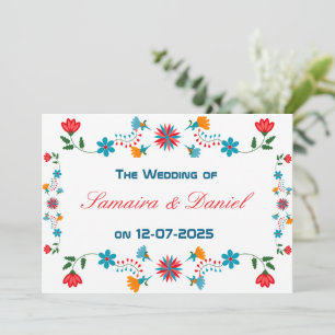 Broderad Färgrik Blommig Design Bröllop Inbjudningar