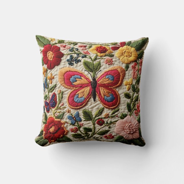 Broderad Fjäril  Kudde (Framsida)