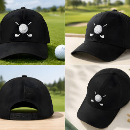 Broderad Golfboll & Klubbor Anpassad Hatt Golf Kär Keps