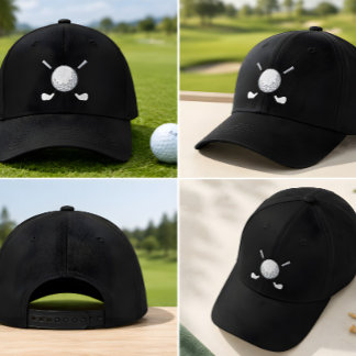 Broderad Golfboll & Klubbor Anpassad Hatt Golf Kär Keps