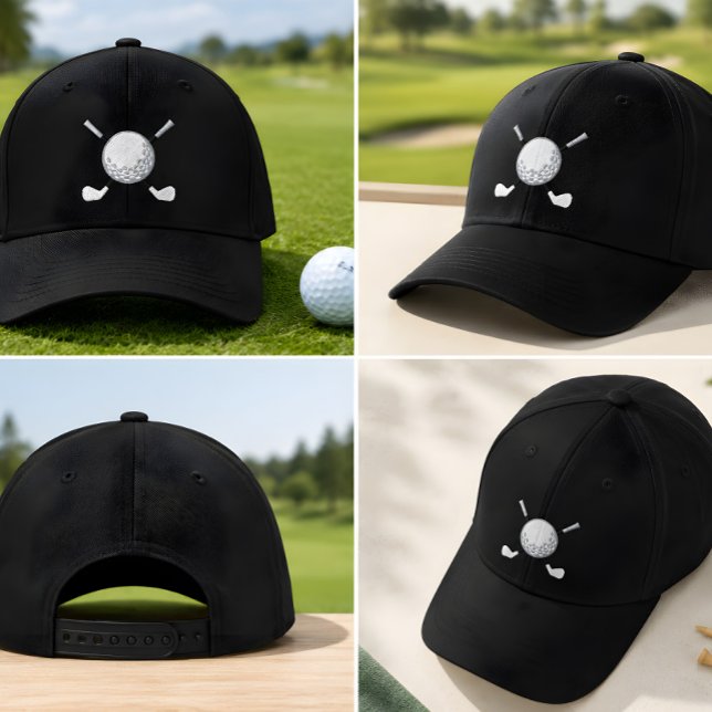 Broderad Golfboll & Klubbor Anpassad Hatt Golf Kär Keps (Skapare uppladdad)