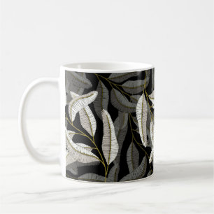 Broderad grenar: svartvit utskrift. kaffemugg