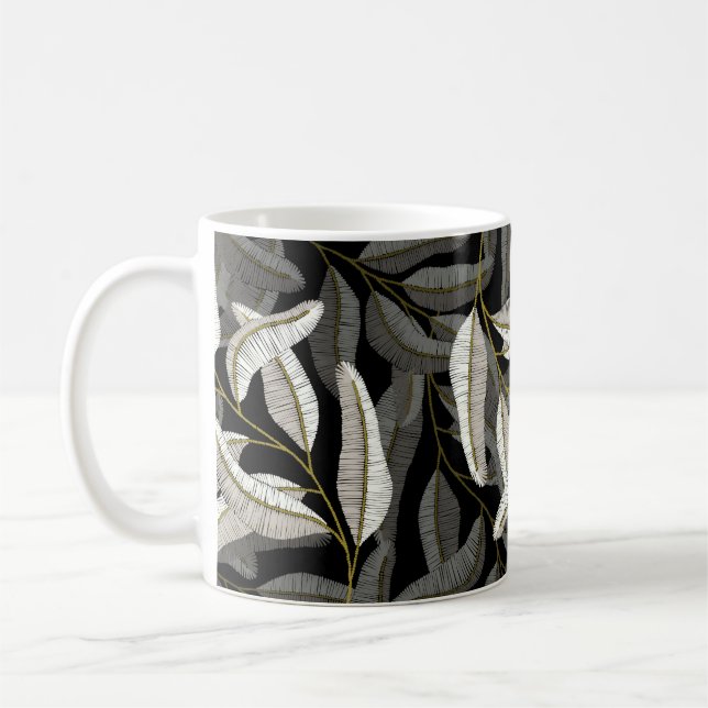Broderad grenar: svartvit utskrift. kaffemugg (Vänster)