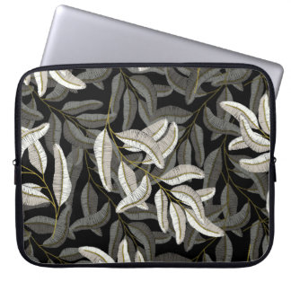 Broderad grenar: svartvit utskrift. laptop fodral