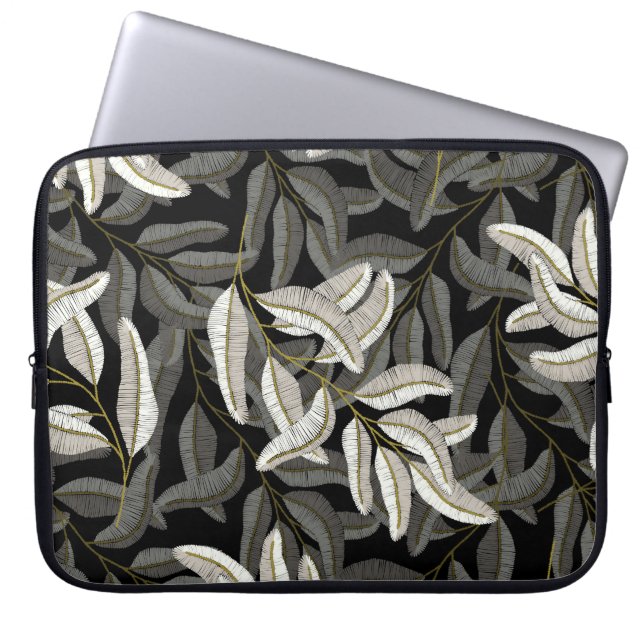Broderad grenar: svartvit utskrift. laptop fodral (Framsidan)