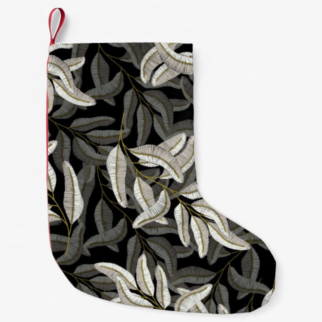 Broderad grenar: svartvit utskrift. liten julstrumpa (Framsidan)