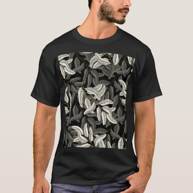 Broderad grenar: svartvit utskrift. t shirt (Framsida)