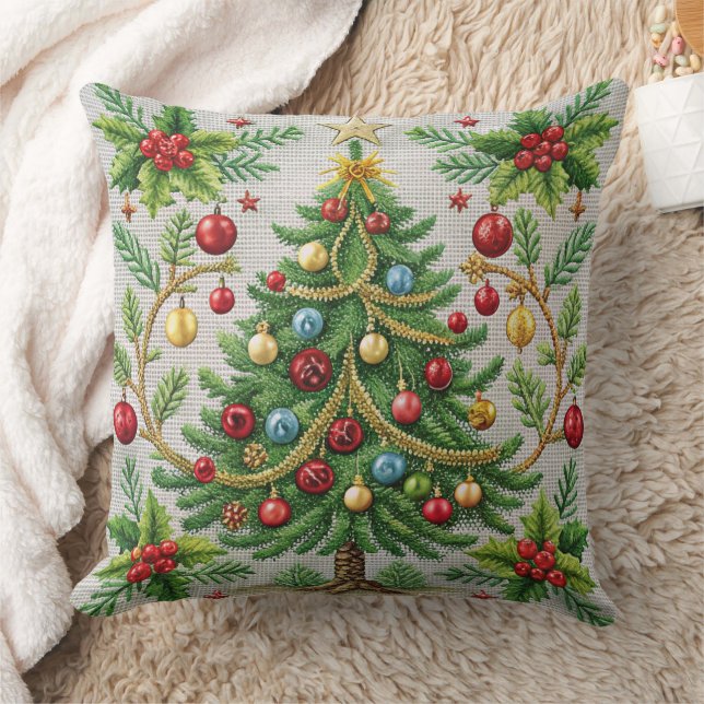 Broderad jul Dekorativ kudde Festive Holidy (Filt)