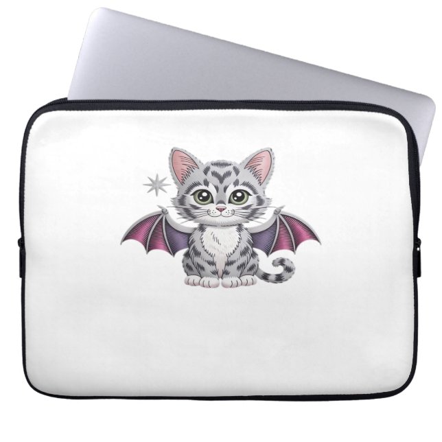 broderad katt fladdermus Classic T-Shirt Laptop Fodral (Framsidan)