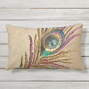 Broderad påfågelfjäder för vintage broderi lumbarkudde