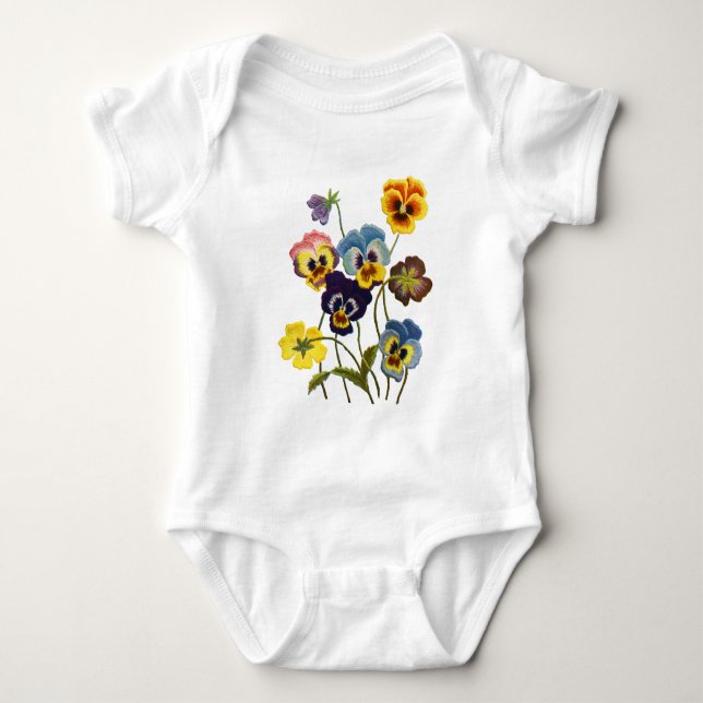 Broderad Parad i Pansies T Shirt (Framsida)