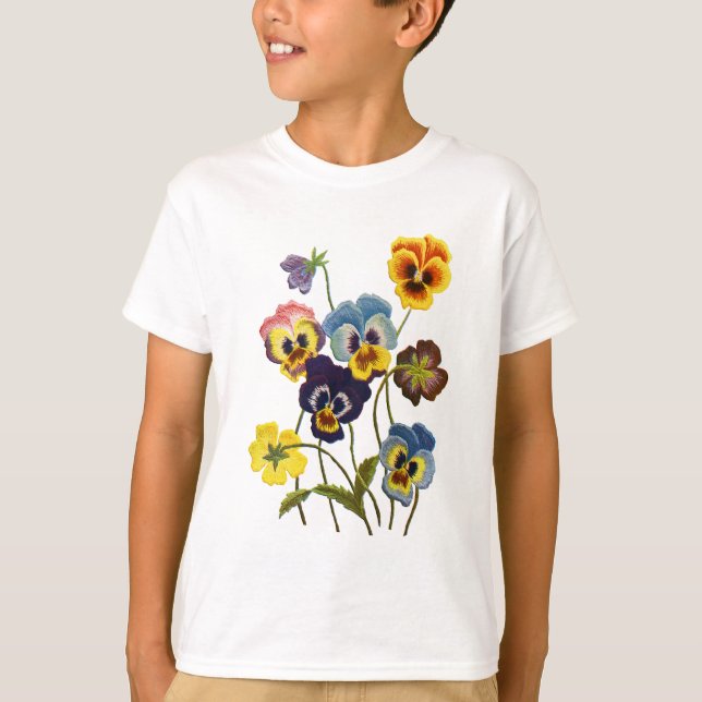 Broderad Parad i Pansies T-shirt (Framsida)
