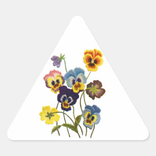 Broderad Parad i Pansies Triangelformat Klistermärke