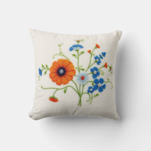 Broderad Trädgårdsblomma Elfenbensfärgad Kuddslip