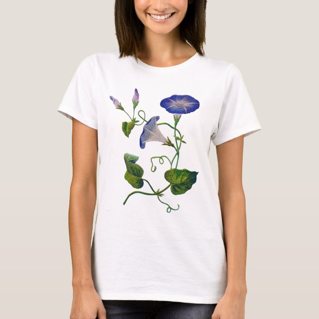 Broderade blå morgonprakt tee shirt (Framsida)