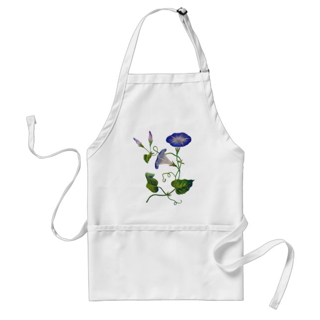 Broderade blå morgonpraktblommor förkläde (Framsidan)